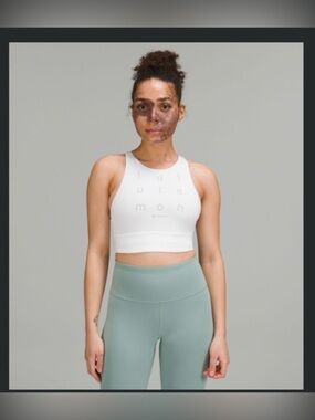 Lululemon White Logo High-Neck Energy Sports Bra